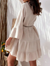 Button Detail Notched Long Sleeve Dress OutfitFlow